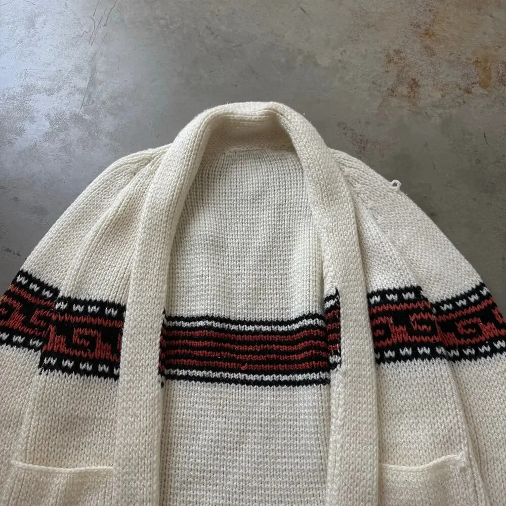 Vintage 70’s Shawl Collar Western Classic Retro Knit Cardigan Sweater Size M